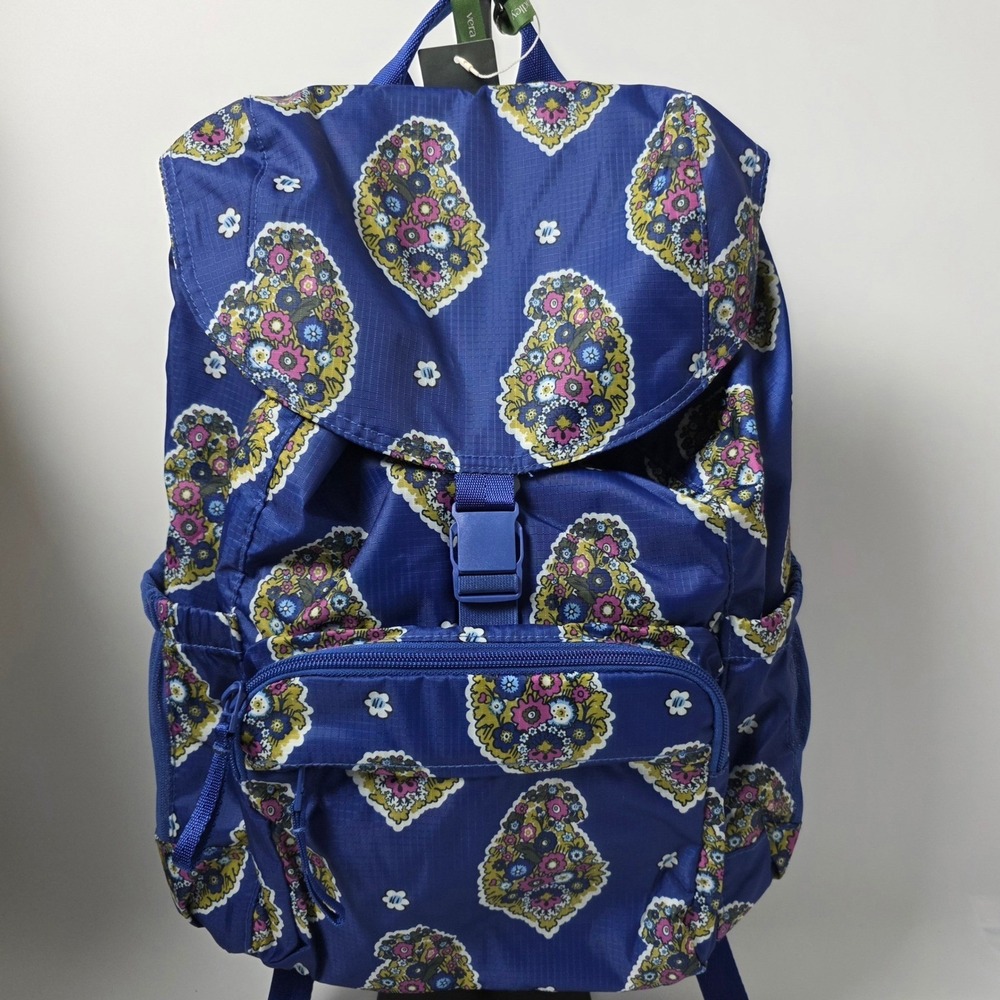 Vera Bradley Berkhill Backpack Kew Gardens Blue Floral Ripstop‎ Travel Bag NWT